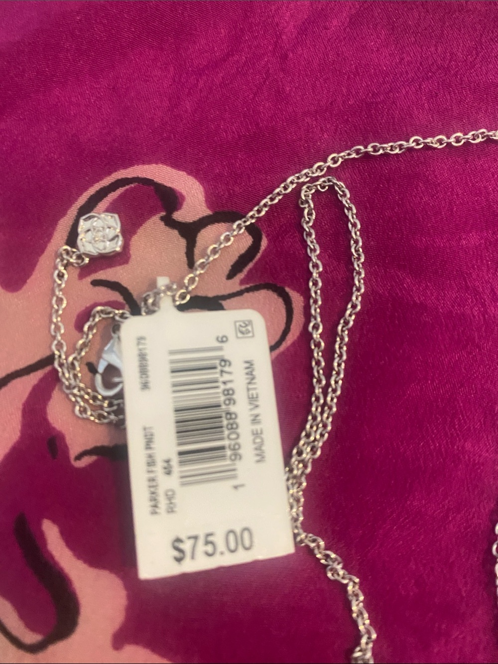 Kendra Scott Silver Fish Pendant Necklace with Iridescent Pink-Blue Inlay - Picture 4 of 4